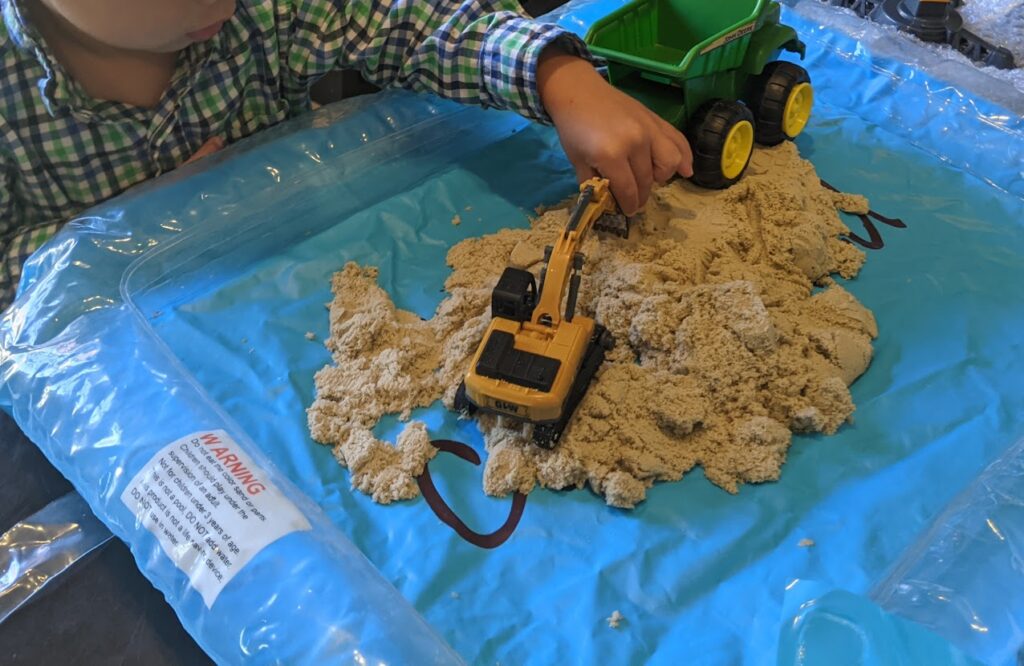 Duplo + Kinetic Sand Sensory Bin - Toddler at Play