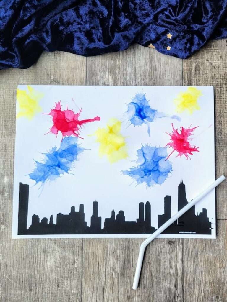 Blow painting fireworks craft