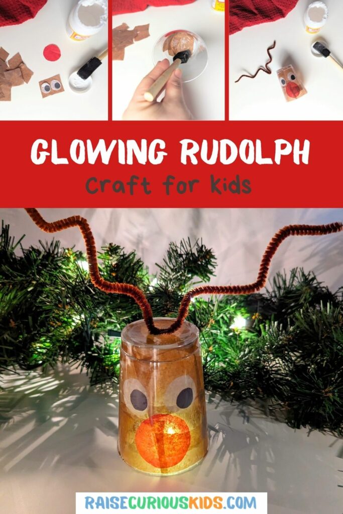 Glowing Rudolph craft for kids Pinterest pin
