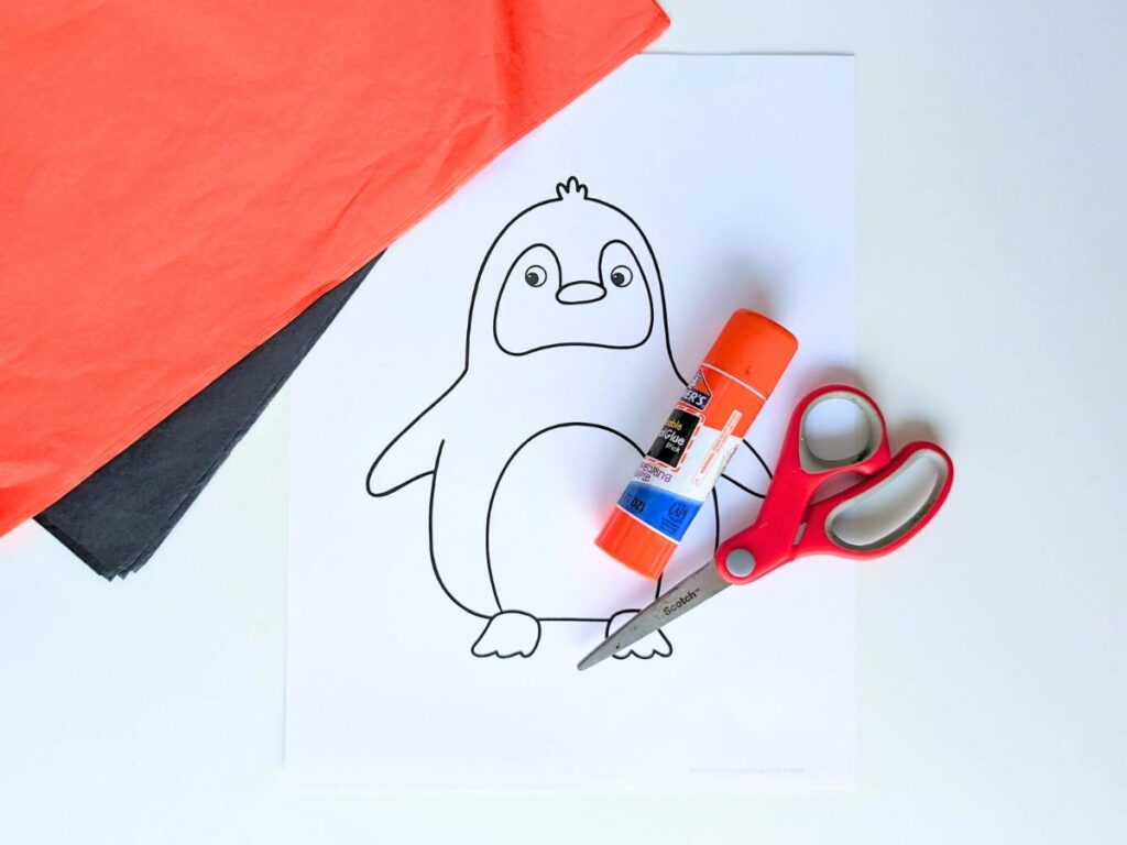 Materials for easy penguin craft