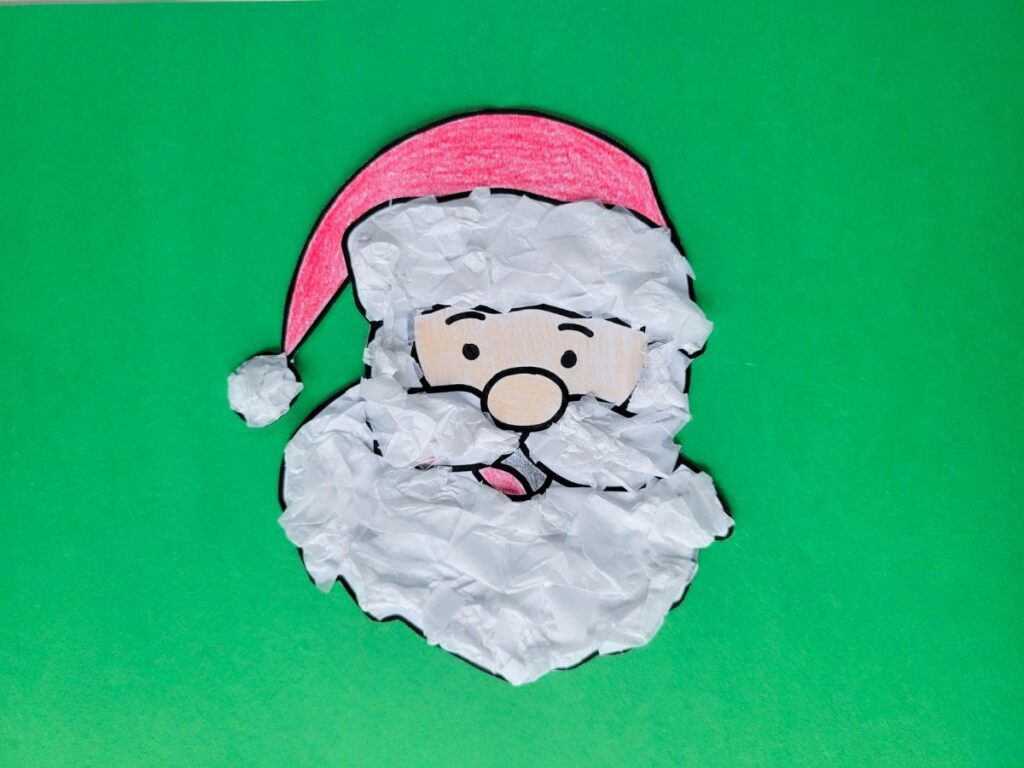 Completed Santa face tissue paper craft for kids