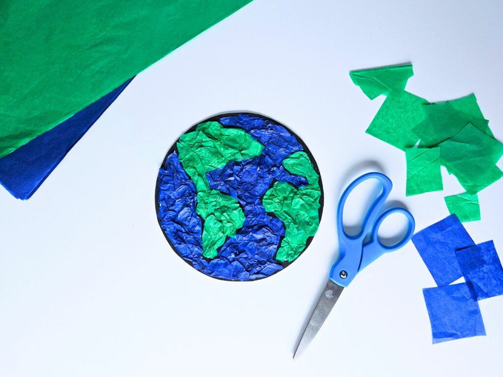 Cut out the earth tissue paper craft