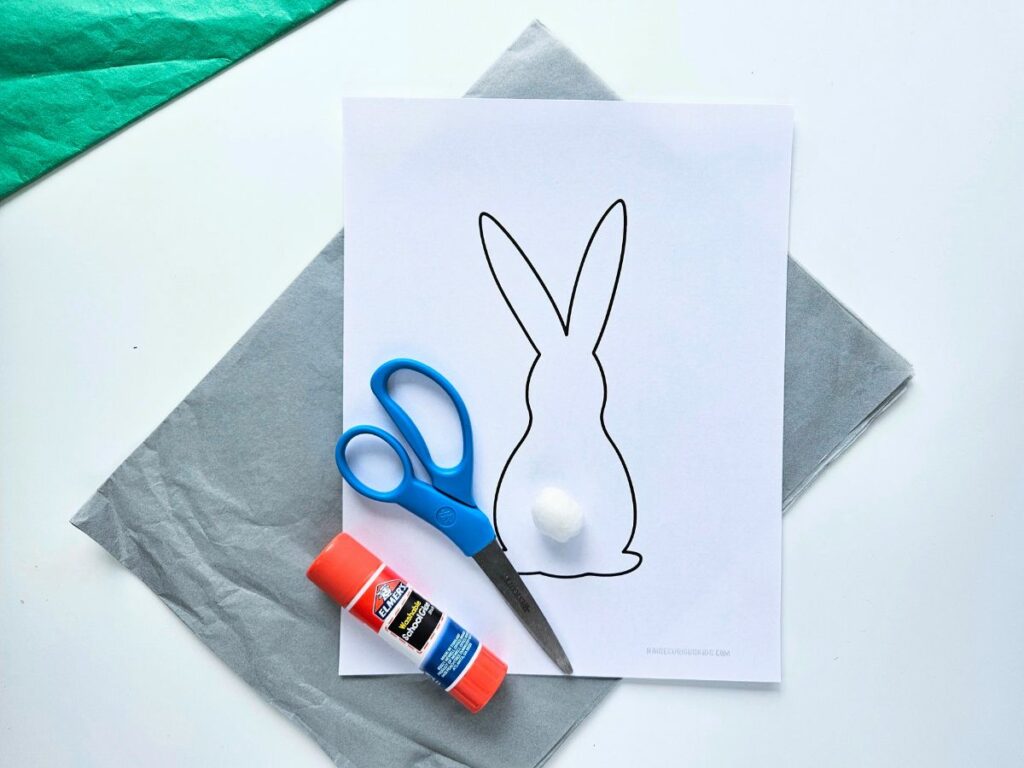 Materials for a tissue paper bunny craft
