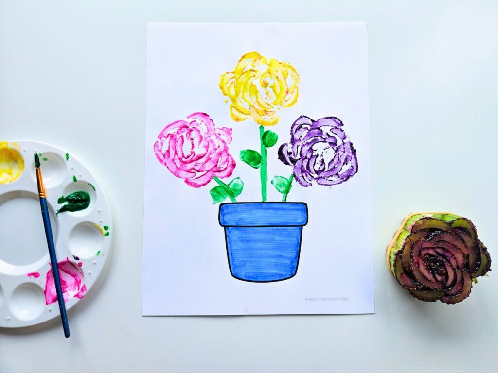 Completed celery stamp flowers craft