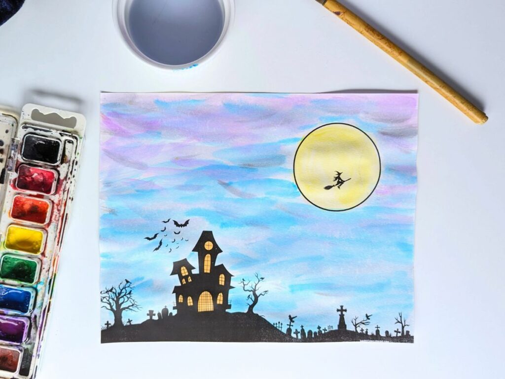 Halloween watercolor painting template