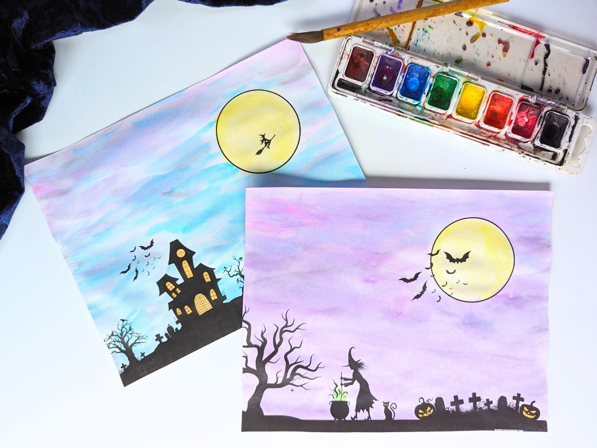 Halloween Watercolor Painting (Haunted House & Witch Printables ...