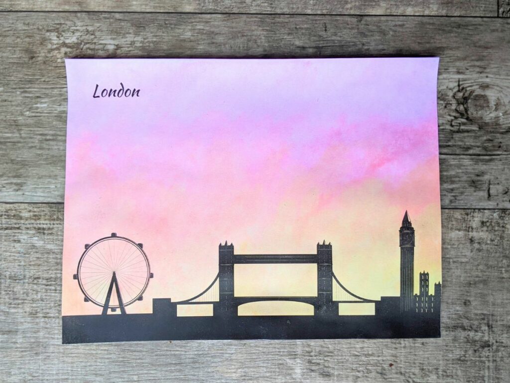 London city skyline watercolor craft