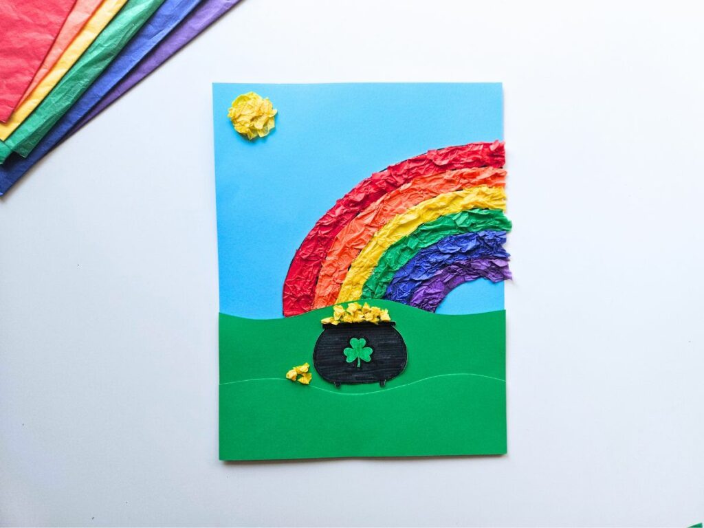 Completed rainbow and pot of gold craft for kids