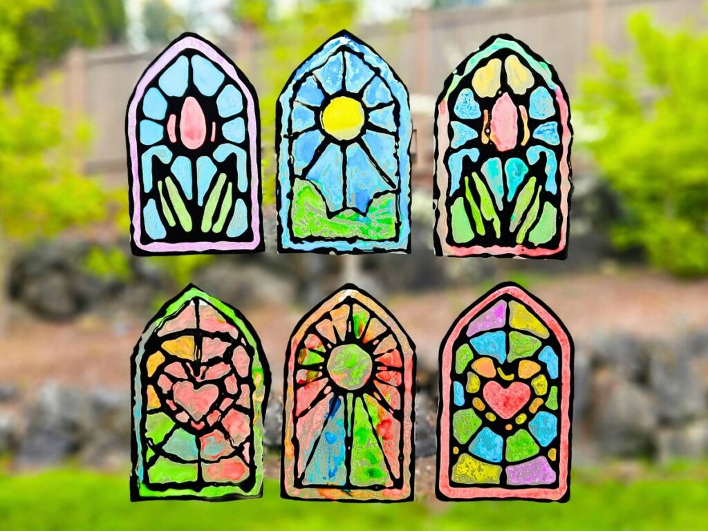 Completed stained glass window craft for kids