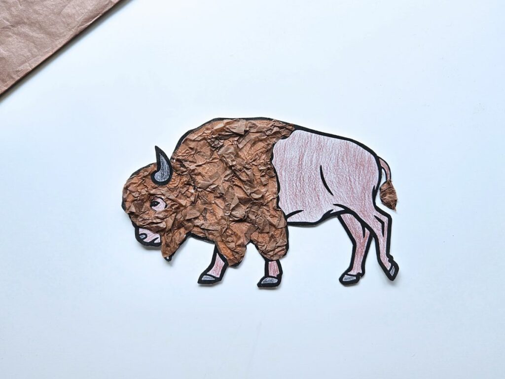 Completed bison tissue paper craft for kids
