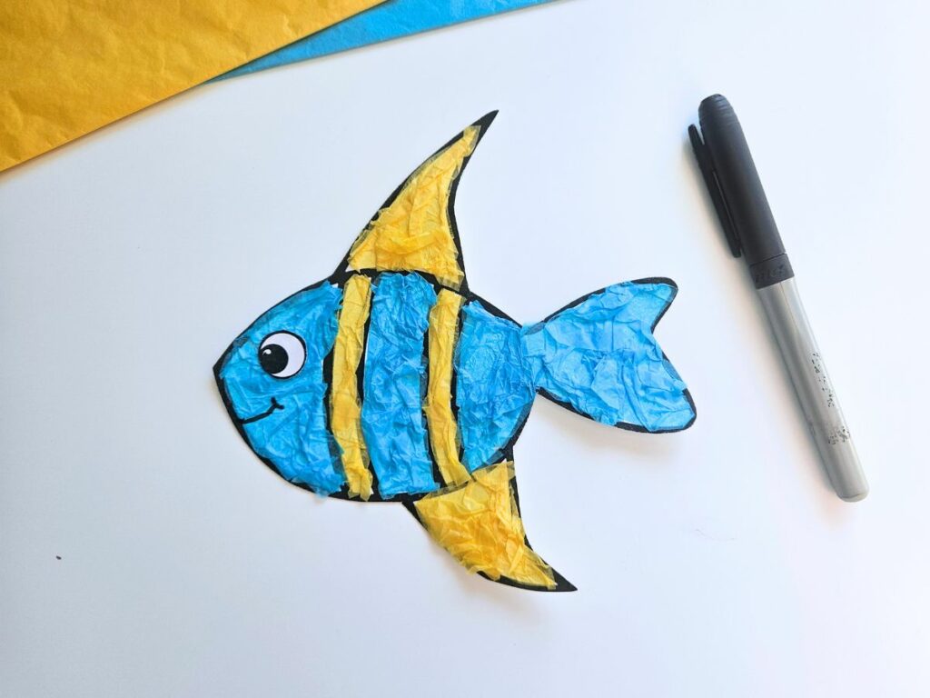 Completed tissue paper fish craft