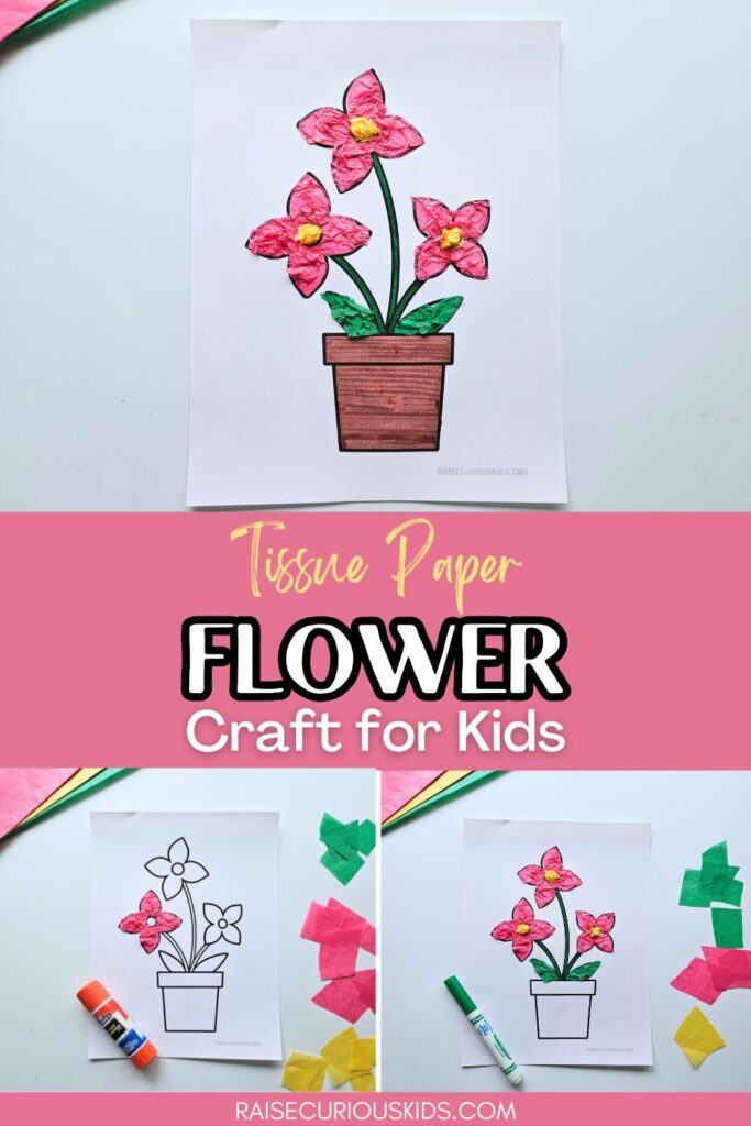 Tissue paper flower craft Pinterest pin
