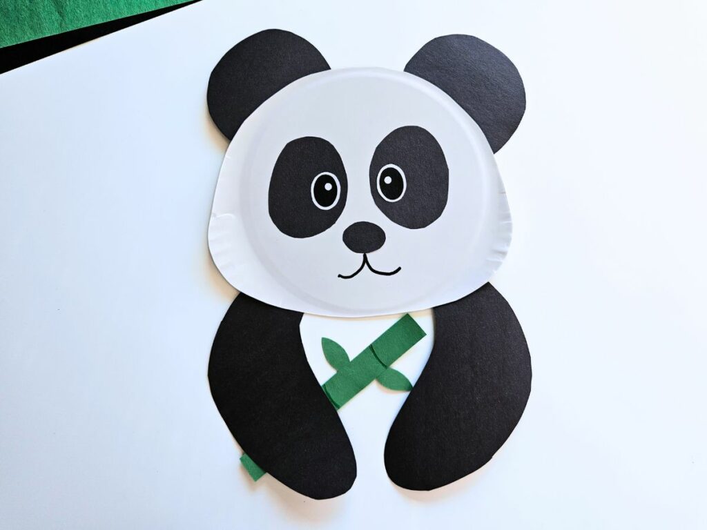 Completed panda bear paper plate craft for kids