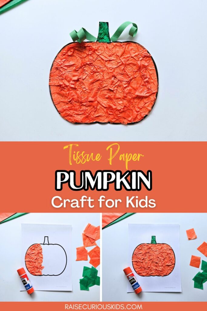 Tissue paper pumpkin craft for kids Pinterest pin