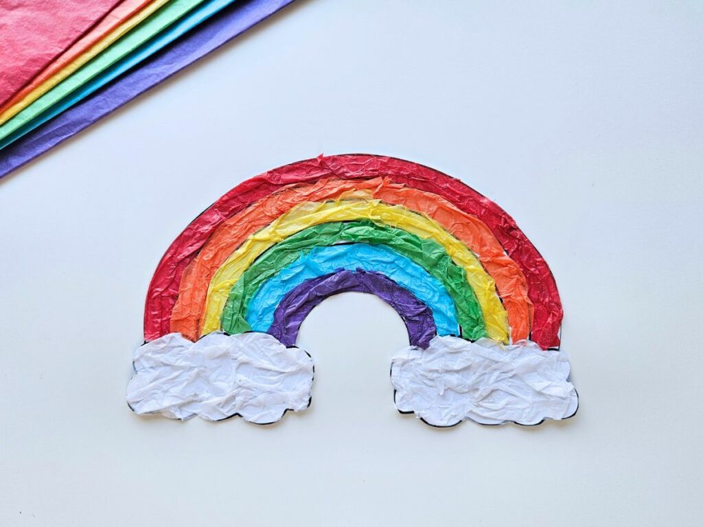 Completed rainbow tissue paper craft for kids 