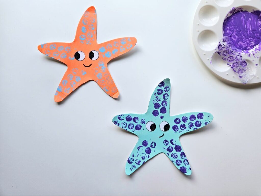 Completed starfish paper plate craft for kids
