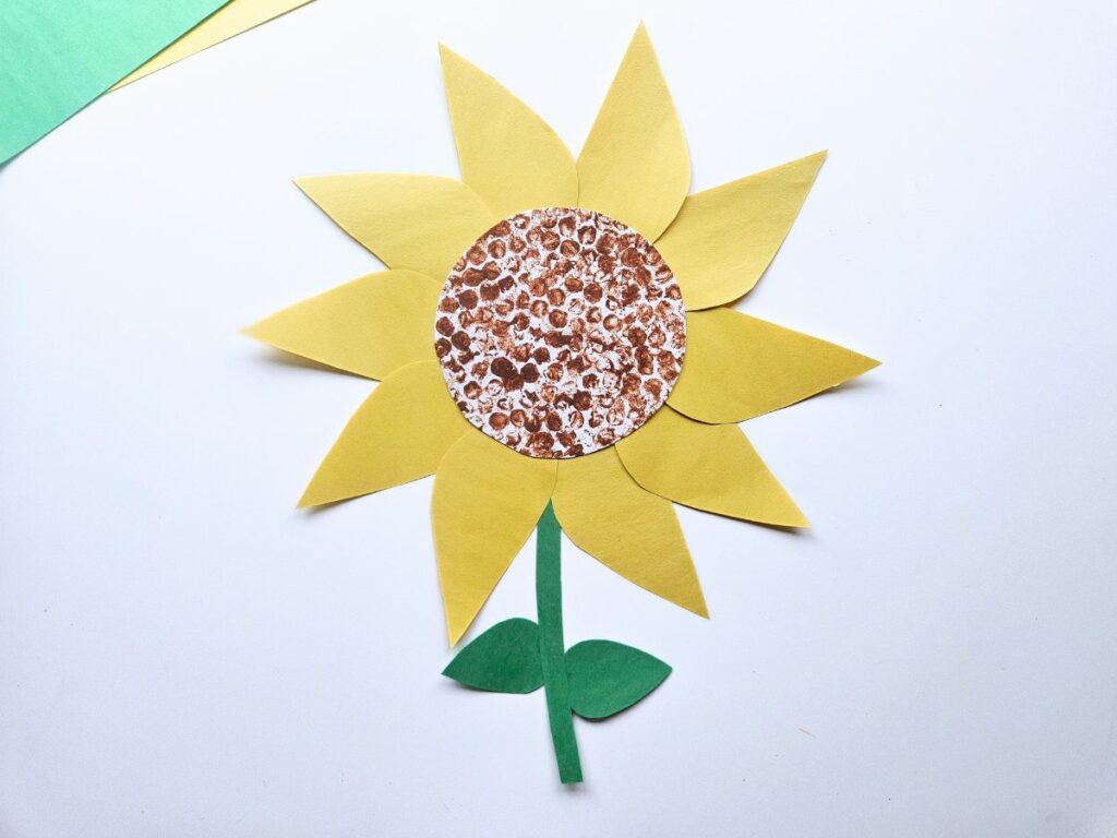 Completed paper plate sunflower craft for kids