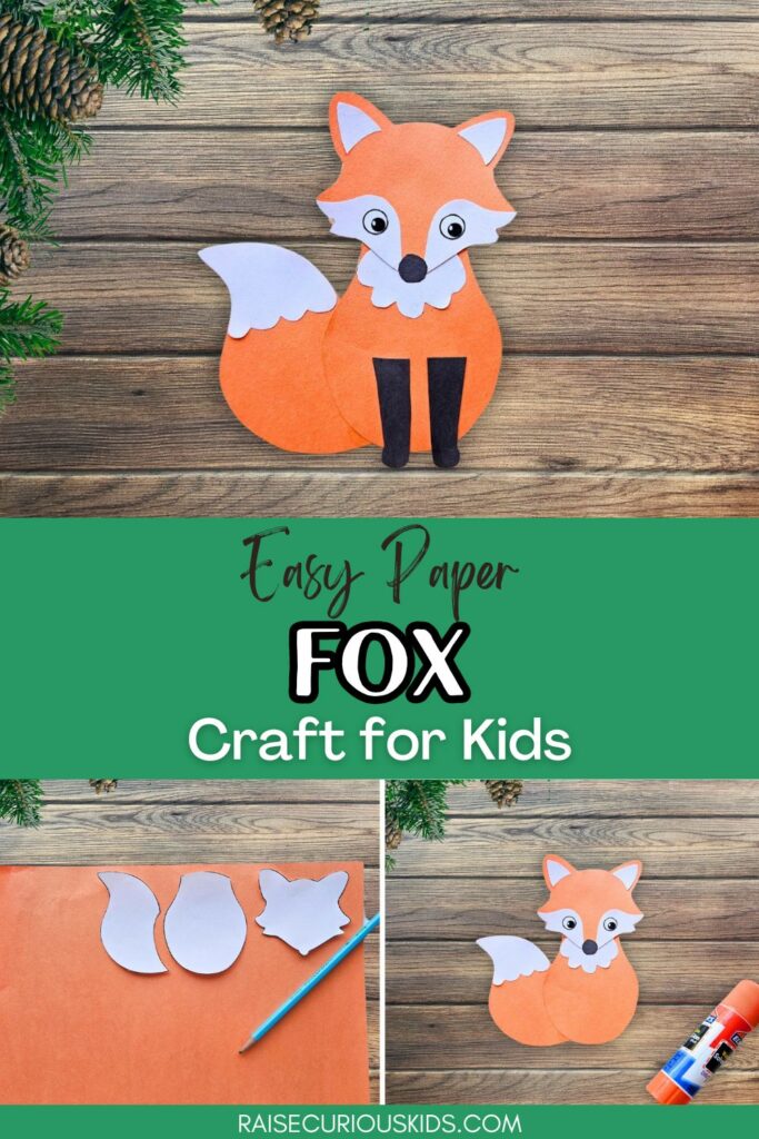 Fox paper craft for kids Pinterest pin 