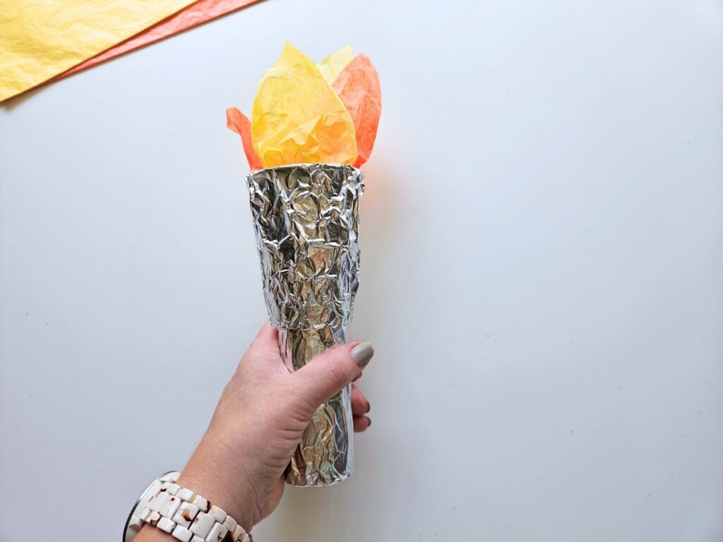 Completed Olympic torch craft for kids