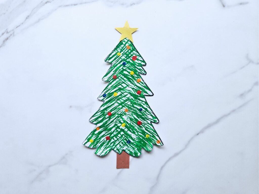 Completed Christmas tree fork painting craft