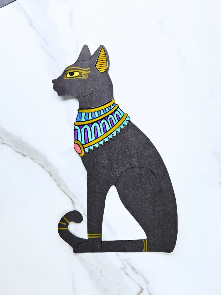 Completed Egyptian cat craft for kids