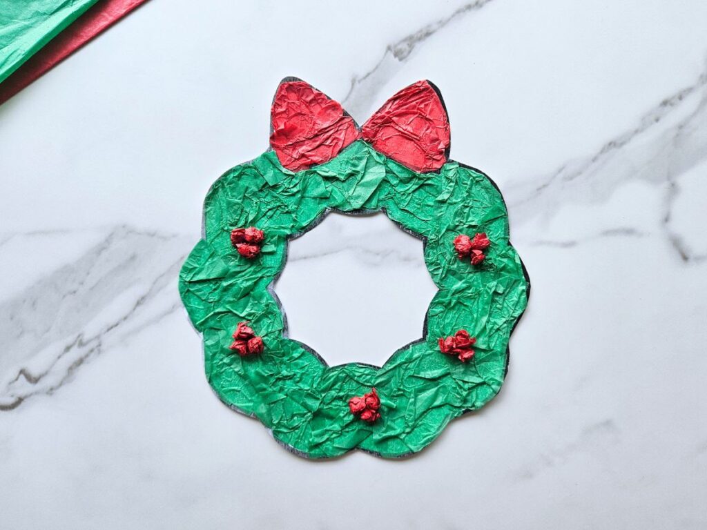 Completed Christmas wreath craft