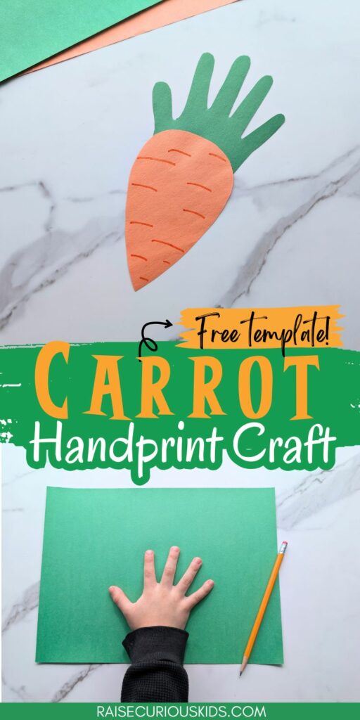 Carrot handprint craft Pinterest pin